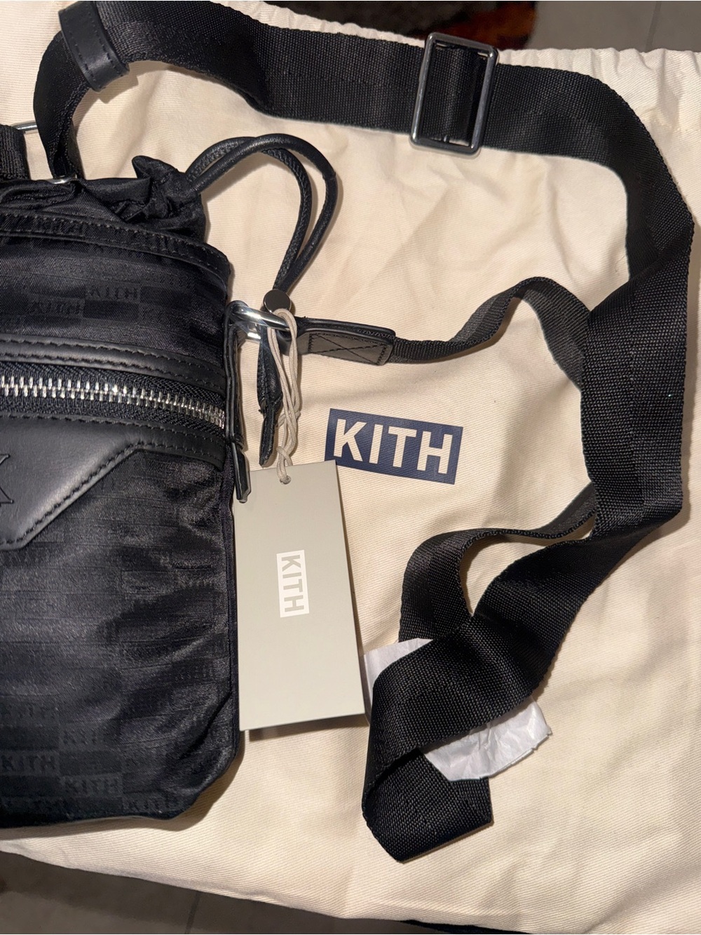 KITH NEW WITH TAGS Black Crossbody Drawstring Phone Bag